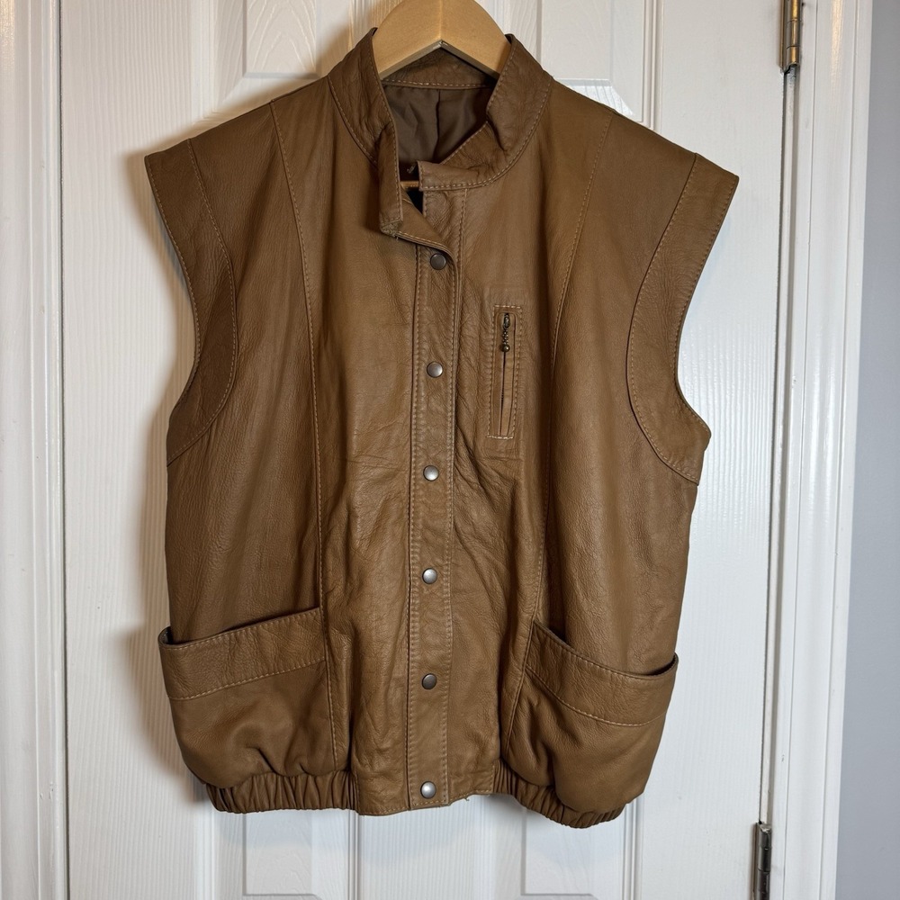 VINTAGE Skin Things Brown Sleeveless Vest New Zealand Lambsuede Lamb Skin Sz 12